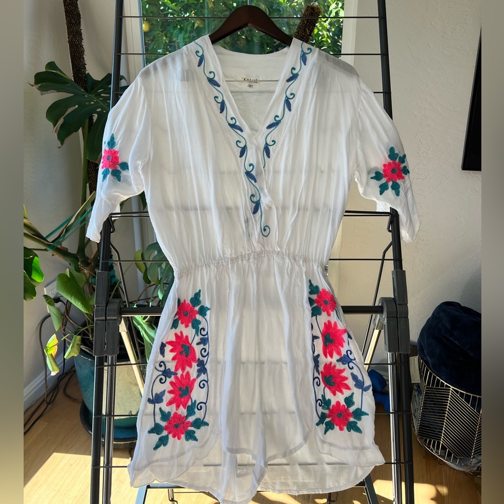 White Sheer Floral Embroidered Romper / Coverup